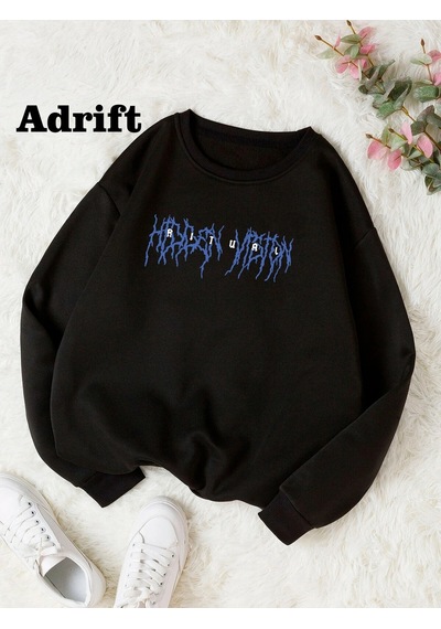 Startmore Adrift Ritual Mavi Renkli Oversize Bisiklet Yaka Pamuklu Sweatshirt Beyaz Siyah