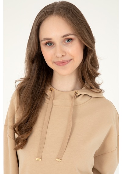U.S. Polo Assn. Kadın Kum Modal Karışımlı Kapüşonlu Sweatshirt 50296940-VR085