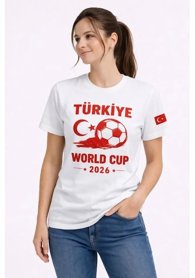 De'charme Türkiye World Cup 2026 Baskılı Tişört Futbol Temalı Forma T-shirt - Beyaz