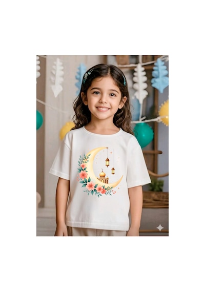 Stil-x Ramazan Bayramı Baskılı Kız Çocuk Tshirt, %100 Pamuklu Kumaş Beyaz-16