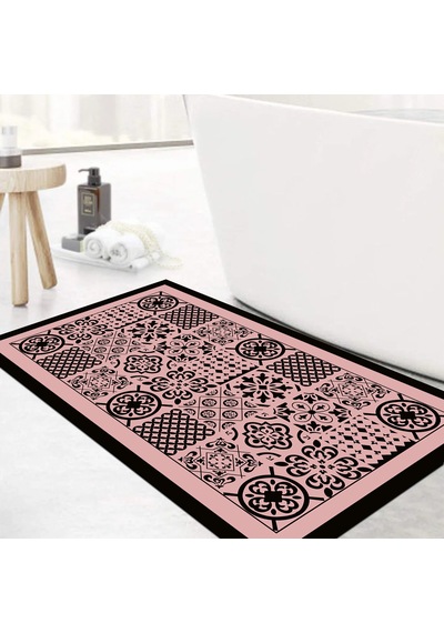 Dijital Kaymaz Yıkanabilir Banyo Mutfak Salon Paspas Halısı Trend Modern Al4008 Pembe
