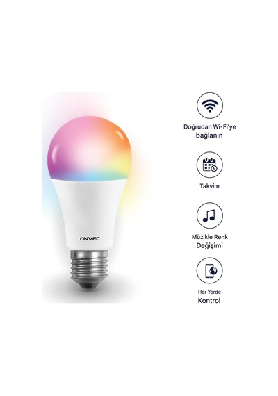 Ayrex Onvec 2gen Tuya Wifi+bluetooth Destekli 9 W Rgb Çok Renkli Akıllı Led Ampul, 2.4 Ghz, Onvec, Amazon Alexa Ve Go Diğer