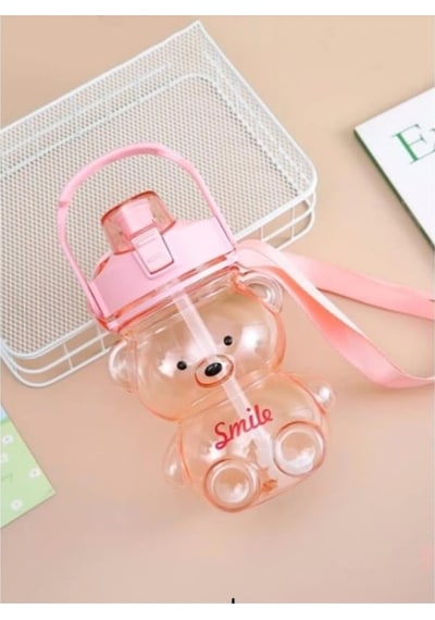 Smile Ayıcık 800ml Su Matarası Su Şişesi Suluk Bpa Içermez Suluk Sticker Hediyeli Pembe Plastik Diğer