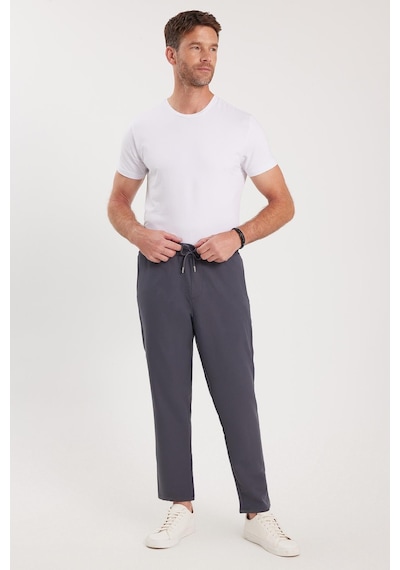 Tudors Erkek Regular Fit Beli Lastikli Bağcıklı Jogger Koyu Gri Pantolon Rahat Kesim Yan Cepli-36901 Koyu Gri