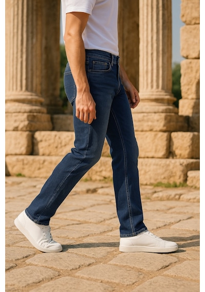 Cedy Denim Xcedy Premium Yüksek Kalite Erkek Klasik 5 Cep Yüksek Bel Regularfit Esnek Boru Paça Pantolon Mavi