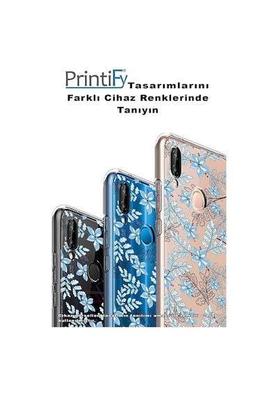 Redmi 10c Kapak Floral Mavi Tasarımlı Şeffaf Kılıf