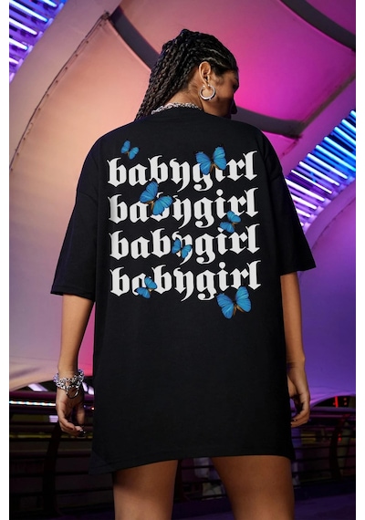 Unisex Babygirl Baskılı Tasarım Tshirt Siyah