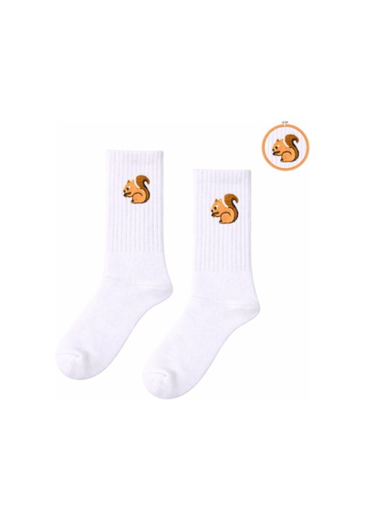 Carnaval Socks Nakışlı Sincap Desenli Beyaz Çorap Çok Renkli