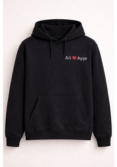 Mekaizen Kişiye Özel Çift İsim Nakışlı Siyah Kapüşonlu Sweatshirt Sevgililer Günü Özel Tasarım SIYAH Mekaizen Kişiye Özel Çift İsim Nakışlı Siyah Kapüşonlu Sweatshirt Sevgililer Günü Özel Tasarım SIYAH
