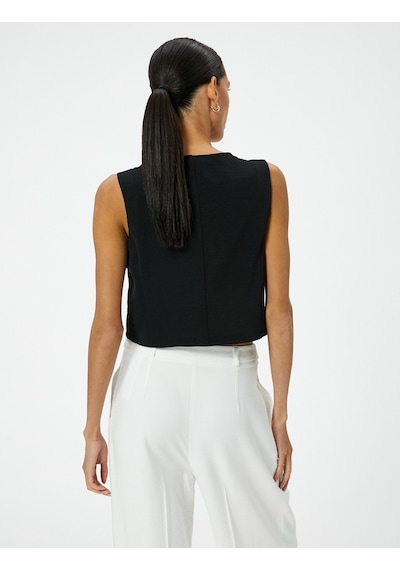 Koton Crop Yelek V Yaka Düğmeli Standart Kesim Siyah 4sak30035pw Siyah
