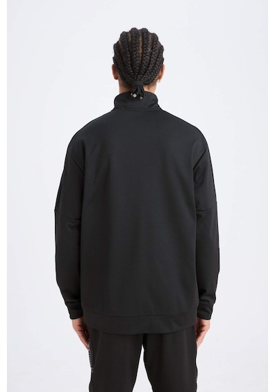 DeFactoFit Standart Fit Dik Yaka Fermuarlı Skuba Dalgıç Kumaş Sporcu Sweatshirt D7305AX25SPBK81