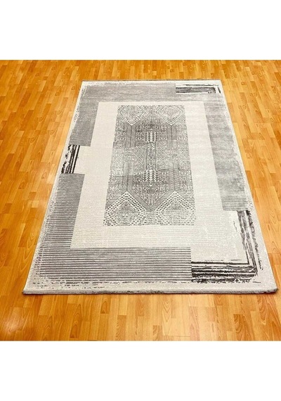 Çerçeve Desenli 200 X 300 Bambu Yün Halı Gri