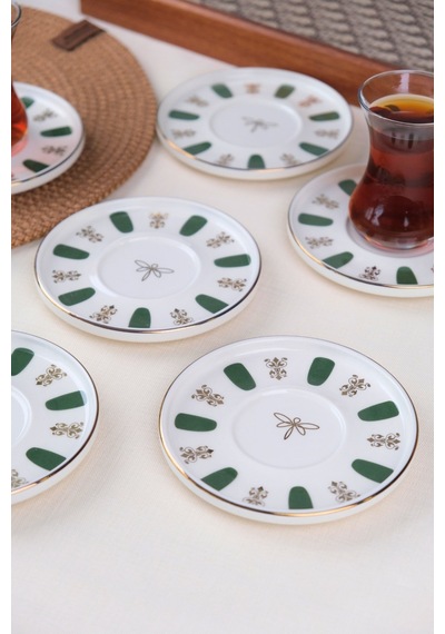 Tabak Evi Porselen Acem Zade Yeşil Çay Tabağı 12,5cm 6 Lı Yeşil