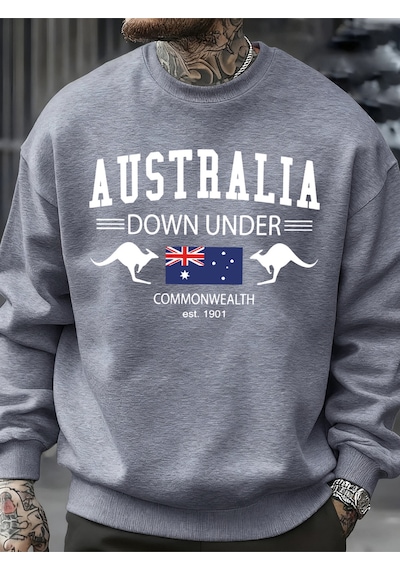 Startmore Startmoreavustralya Down Under Baskılar Kazaklar Erkekler Sonbahar Tişörtü Moda Rahat Sokak Şıklığı Hi Gri