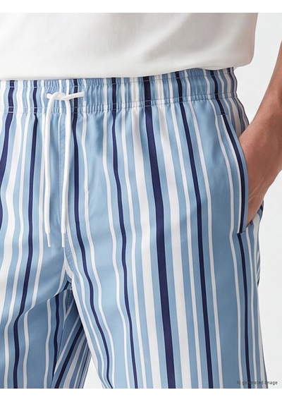 Lcw Swımwear Mavi Kısa Boy Çizgili Erkek Deniz Şortu