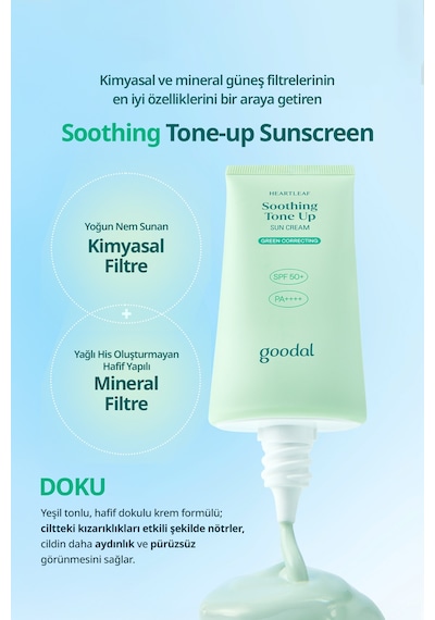 Kızarıklık Karşıtı Güneş Kremi Goodal Heartleaf Soothing Green Tone Up Sun Cream Spf50+ Pa++++