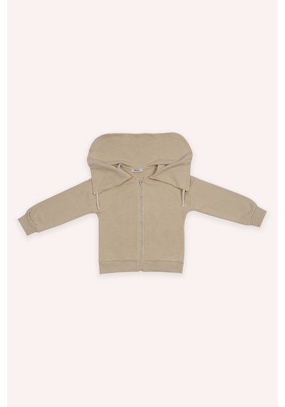 Kız Çocuk Geniş Yaka Detaylı Fermuarlı Bej Sweatshirt Çok Renkli 2421GK08017
