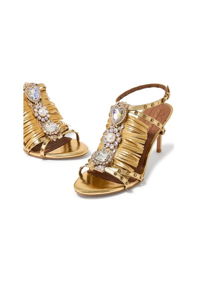 Kurt Geiger Jewel Fringe 90 Lüks Topuklu Deri Sandalet Altın