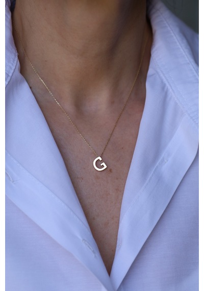 14 Ayar Altın G Harfli Kolye 1 Cm Genişlik - Kly33694