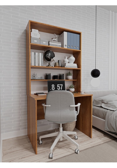 Asra Trend Raflı Çalışma Masası ÇM-03 %100 MDF Kitaplıklı Ofis Ders Masası Petra