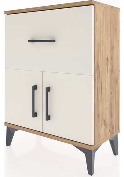 Arges Komodin 3 Raflı Tek Çekmeceli 2 Kapaklı 60x30x80 Çam-ay... Çam