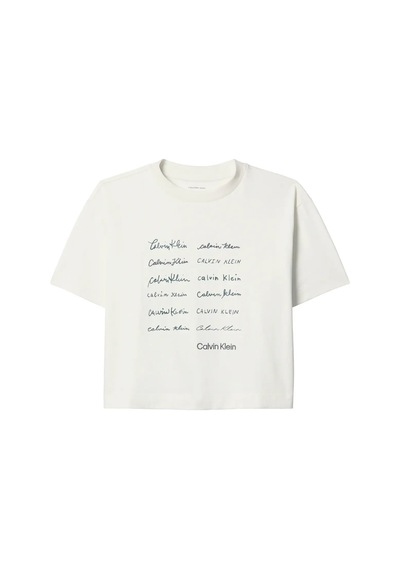 Calvin Klein Ss Cropped Boxy Grap, Yas, Xxs Krem Kadın T-shirt