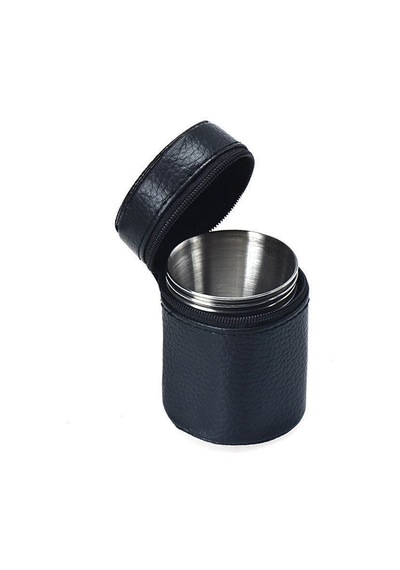 4 Adet Deri Kılıflı 70 Ml. Çelik Shot Kahve Kamp Bardağı Rd95 Gri