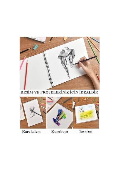 Resim Defteri 15 Yaprak 35x50 Cm 1 Adet Spiralli Orta Boy Telli Resim Defteri Karton Kapak 110 Gr Öğrenci Okul