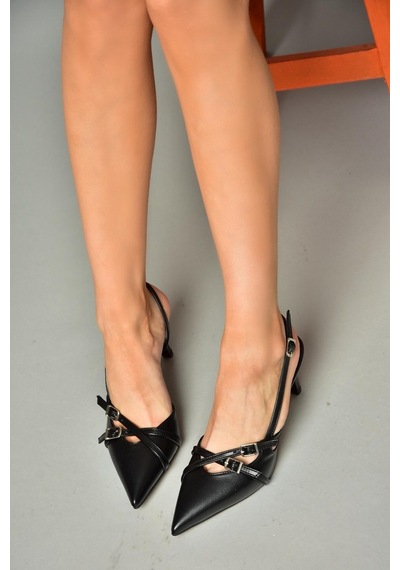 Fox Shoes S654071909 Siyah Kısa Topuklu Kadın Ayakkabı Siyah