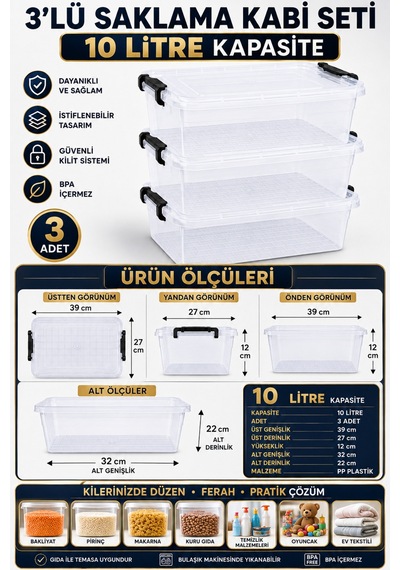 Modula 3 Lü 10 Litre Kapaklı Kilitli Şeffaf Çok Amaçlı Saklama Kabı Seti Kiler, Mutfak, Oyuncak Ve Düzenleyici Kutu Şeffaf Modula 3 Lü 10 Litre Kapaklı Kilitli Şeffaf Çok Amaçlı Saklama Kabı Seti Kiler, Mutfak, Oyuncak Ve Düzenleyici Kutu Şeffaf