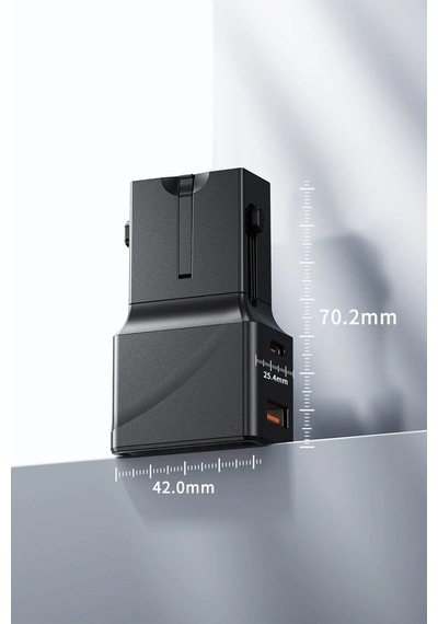 Ven-dens Vd-ta001 25 W Pd 4 Ü 1 Arada Seyahat Adaptörü, Usb-c Ve Usb-a Çift Port, Abd, Siyah