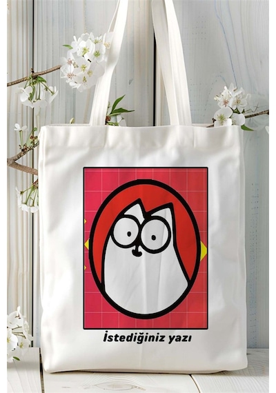 Art Hediye Simonscat Baskılı Bez Çanta Omuz Çantası Kişiye Özel Desen 1 Çok Renkli