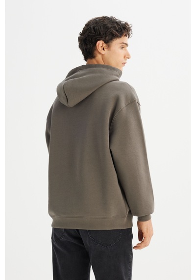 Lee Pamuklu Regular Fit Normal Kesim Kapüşonlu İçi Polarlı Sweatshirt Haki