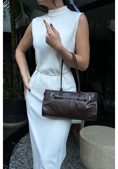 Enyola Vintage Baget Çanta Acı Kahve Acı Kahve