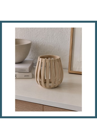 Bezos Japandi Tarzı Lamel Desenli Tealight Mumluk Minimalist Rüzgar Feneri Ob Çok Renkli
