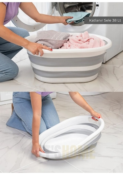 Jet's Home 6'lı Banyo Seti Katlanır Sele Katlanır Badya Katlanır Kova Katlanır Maşrapa Bpa Free Beyaz - Gri