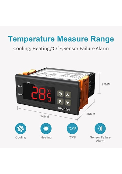 Stc-1000 220v Dijital Termostat - Isıtma Ve Soğutma Röleli Sıcaklık Kontrol Cihazı +ntc Sensörlü