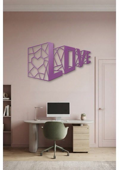 3d Love Metal Duvar Tablosu - Duvar Sanatı - Duvar Dekoru - Mor