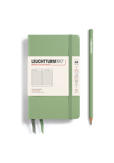 Leuchtturm1917 Not Defteri Cep Boy A6 , Sert Kapak, 187 Numaralandırılmış Sayfa, Çizgili, Adaçayı Yeşil