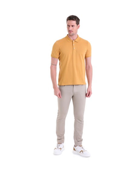 Hatemoğlu Hardal Düz Comfort Fit 100% Pamuk Polo Yaka Tişört Hardal