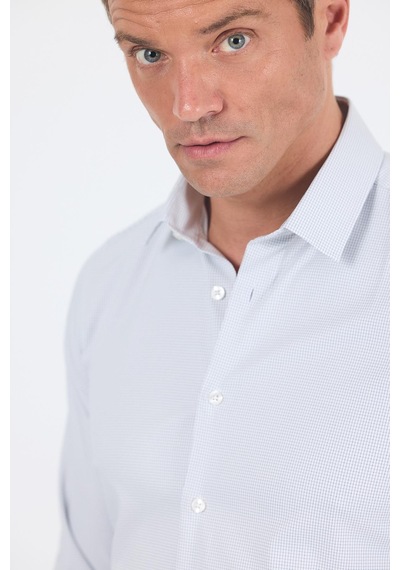 İmza Beyaz Uzun Kol Sert Yaka Cepsiz Easy To Iron Slim Fit Esnek Gömlek 1004250233 Beyaz-mavi
