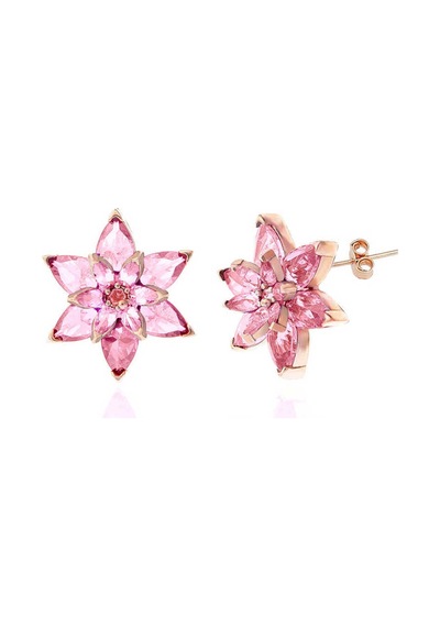 Gümüş Rose Pembe Lotus Çiçeği Çivili Kadın Küpe Gümüş