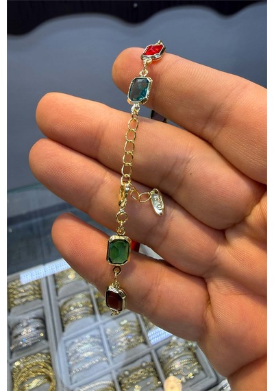 Kare Renkli Bileklik Gold Altın