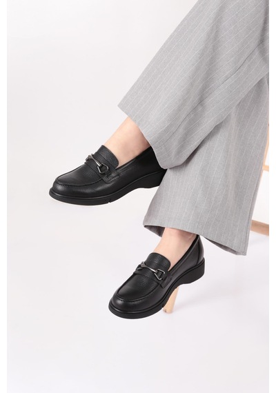 Dgn 3001-2 Kadin Aksesuarli Loafer Ayakkabi Siyah Floater