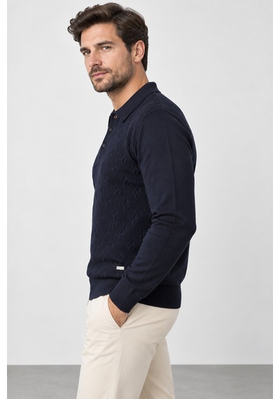 Sabri Özel Erkek Polo Yaka Düğmeli Desenli Triko Kazak Klasik Kesim Örgü S25w22ct082-lacivert Sabri Özel Erkek Polo Yaka Düğmeli Desenli Triko Kazak Klasik Kesim Örgü S25w22ct082-lacivert