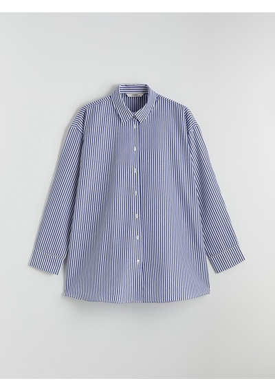 Lc Waikiki Lc Waıkıkı Mavi Çizgili Oversize Poplin Kadın Gömlek Tunik