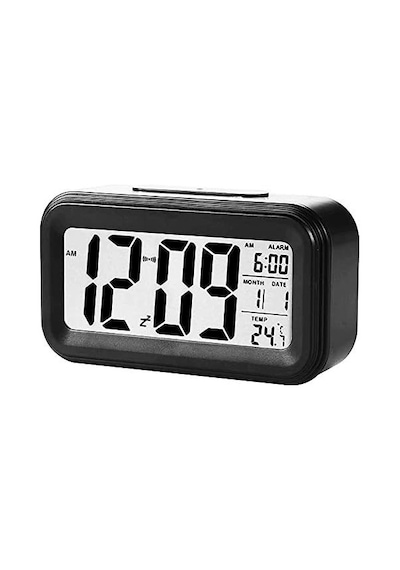 Dekoratif Dijital Alarmlı Saat, 12/24 Dönüştürme Gece Görüşlü Yatak Başucu Saati Masa Saati Led Ekran Pilli Çalar Saat 13 X 4.5x 7.5cm Siyah Diğer
