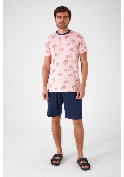 Rolypoly Palm Tree Patterned Pembe Erkek Bermuda Takım 5274-33244 Pembe