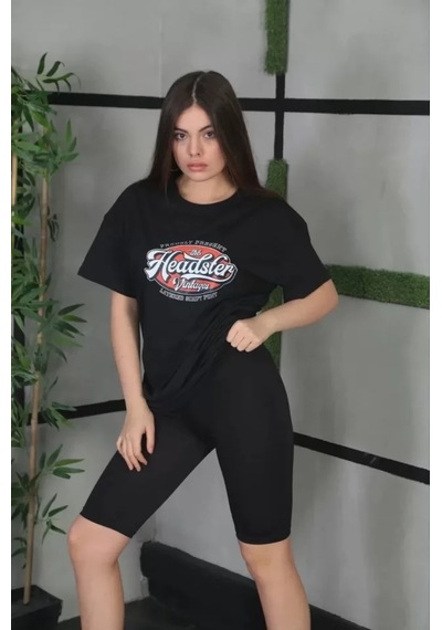 Suma Siyah Unisex Oversize Baskılı T-shirt