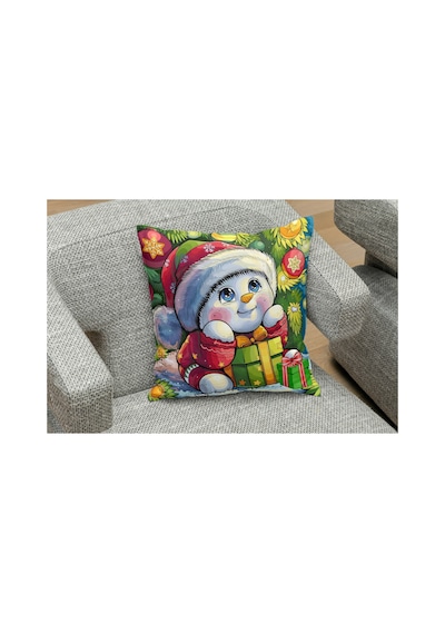 Owl Bag Yılbaşıyeni Yıl Serisi Sevimli Kardan Adam Desenli Tasarım Kare B0ş Yastık Kılıfı Çok Renkli